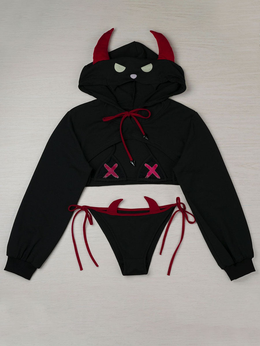 Devil Cropped Hoodie with Bikini