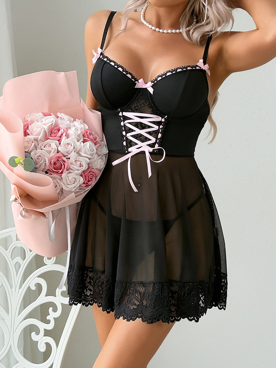 Lace-Up Babydoll Lingerie Set