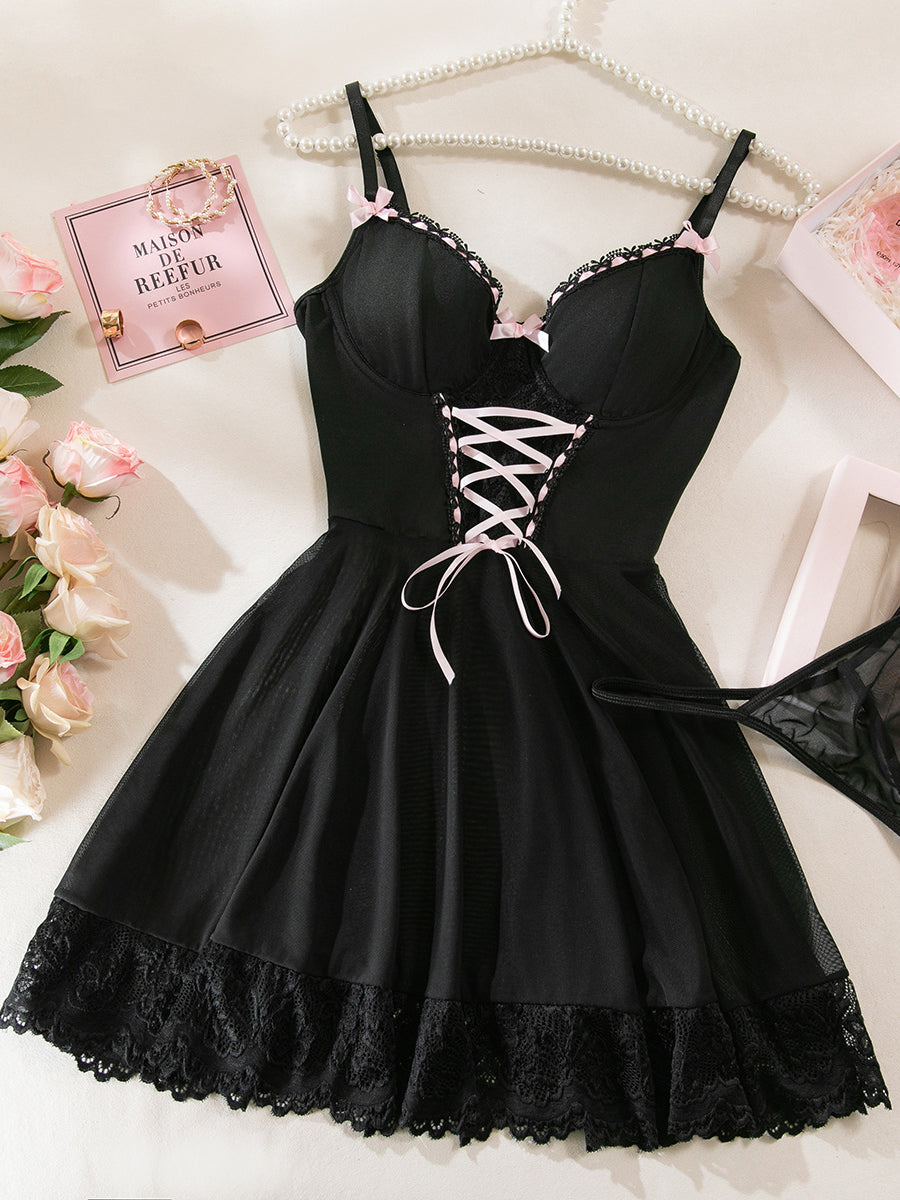 Lace-Up Babydoll Lingerie Set