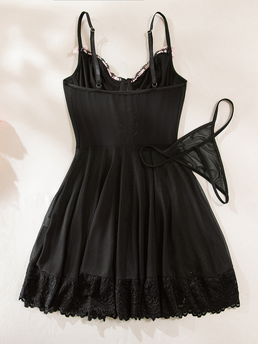 Lace-Up Babydoll Lingerie Set