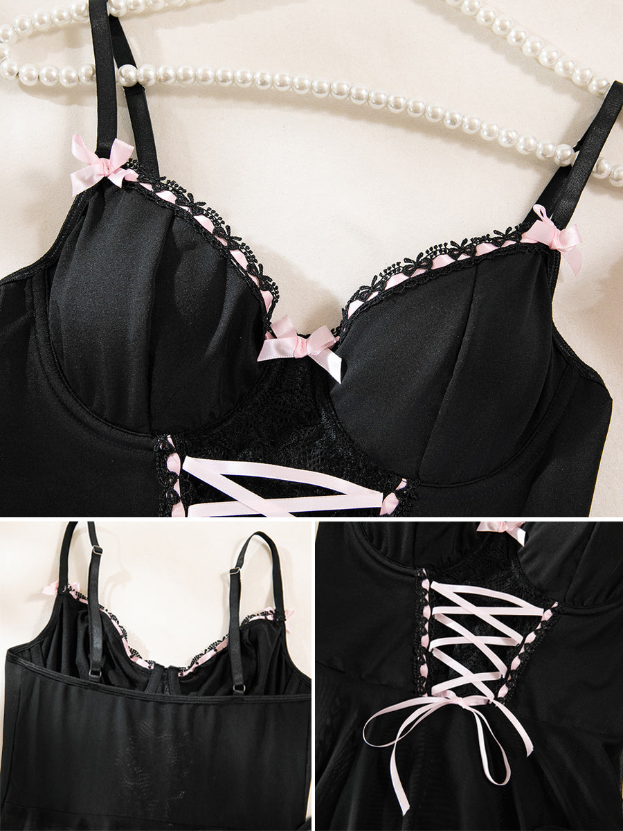 Lace-Up Babydoll Lingerie Set