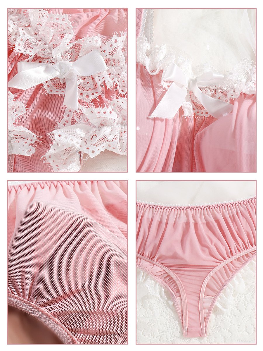 Ruffled Lace Trim Bandeau Bra Set