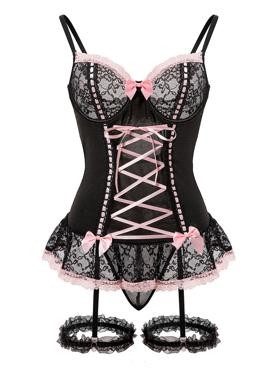 Black Lace Bustier Set