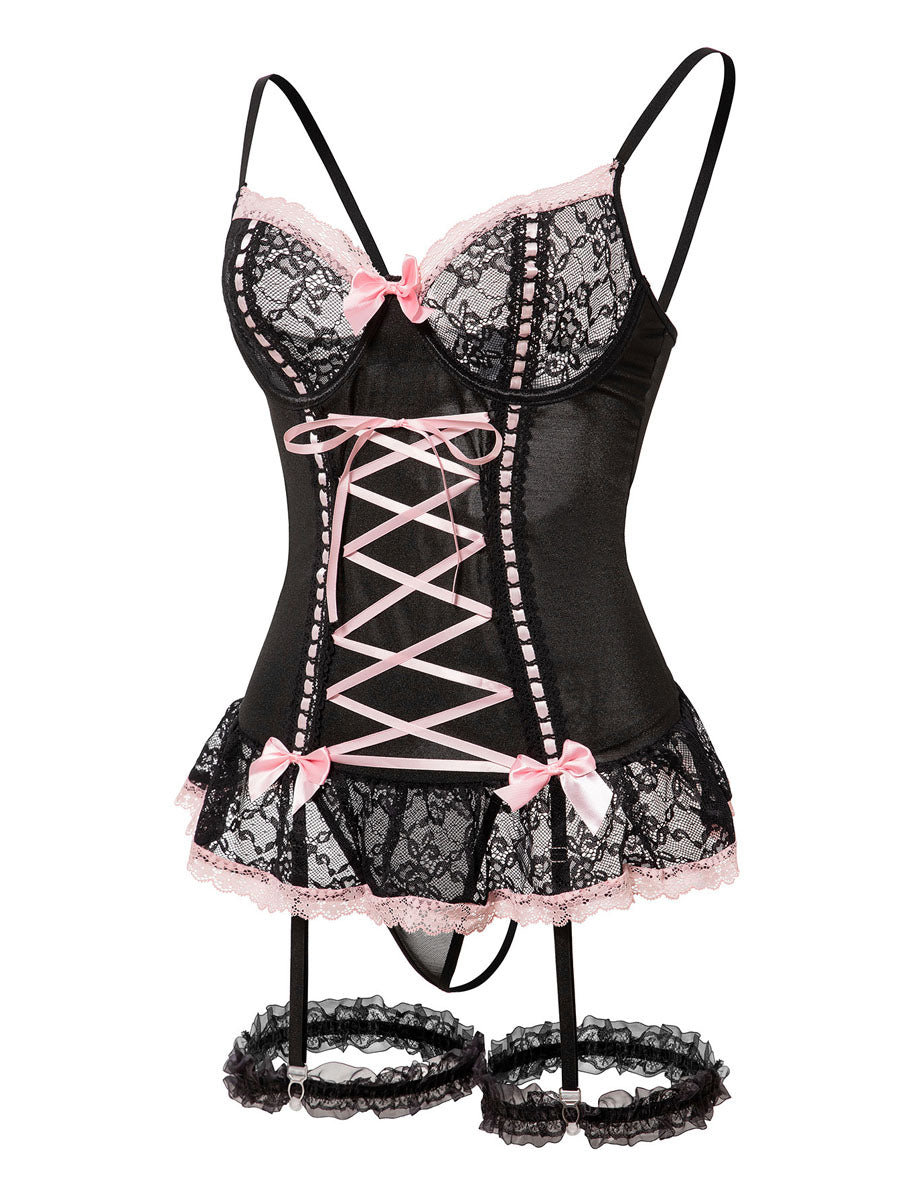Black Lace Bustier Set