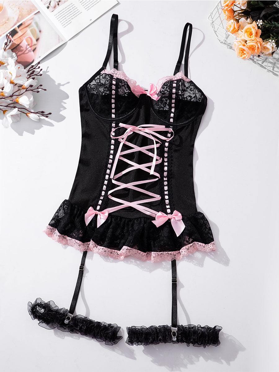 Black Lace Bustier Set