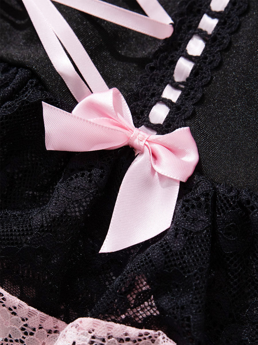 Black Lace Bustier Set