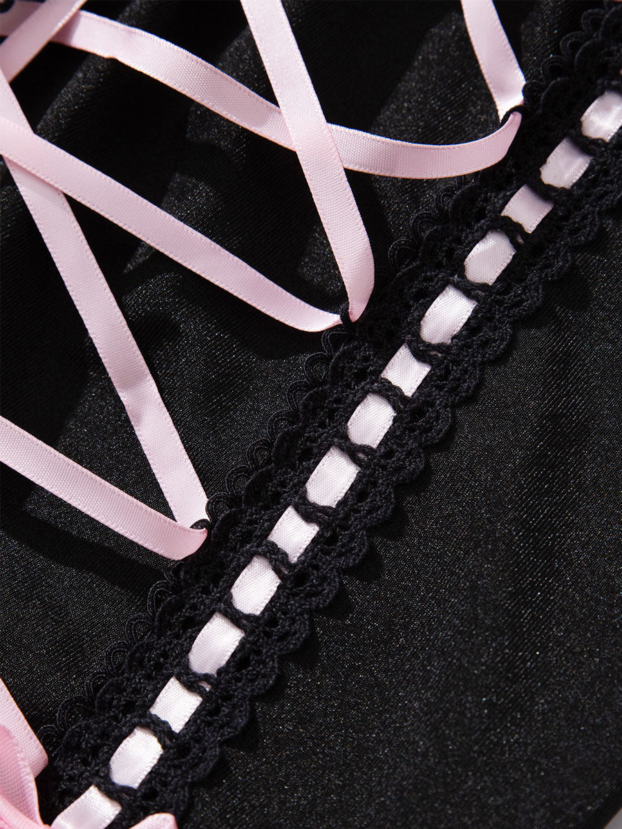 Black Lace Bustier Set