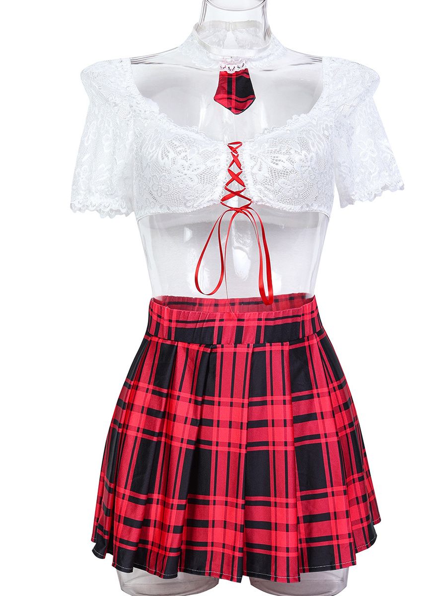 Red School Girl Skirt Set
