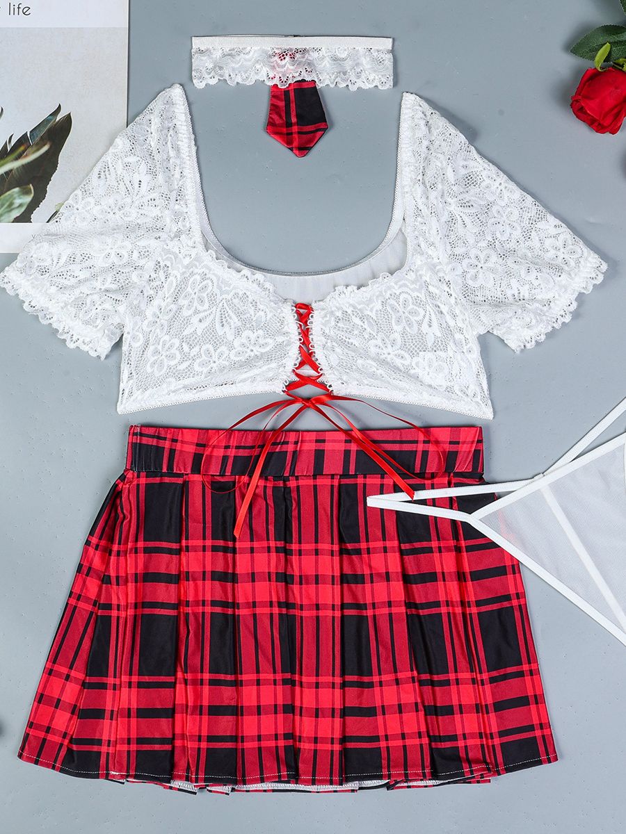 Red School Girl Skirt Set