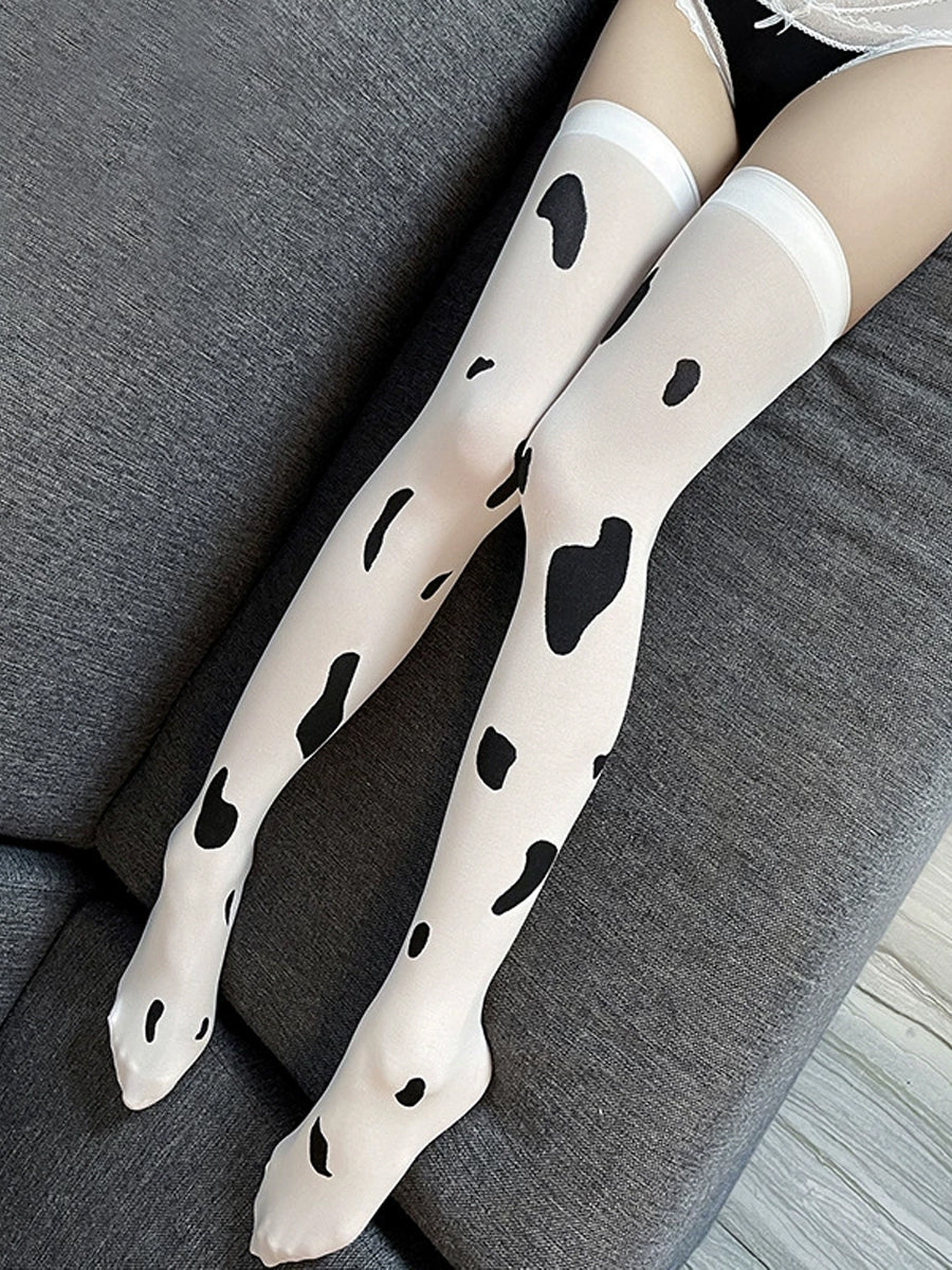 Cow Print Thigh High Stockings