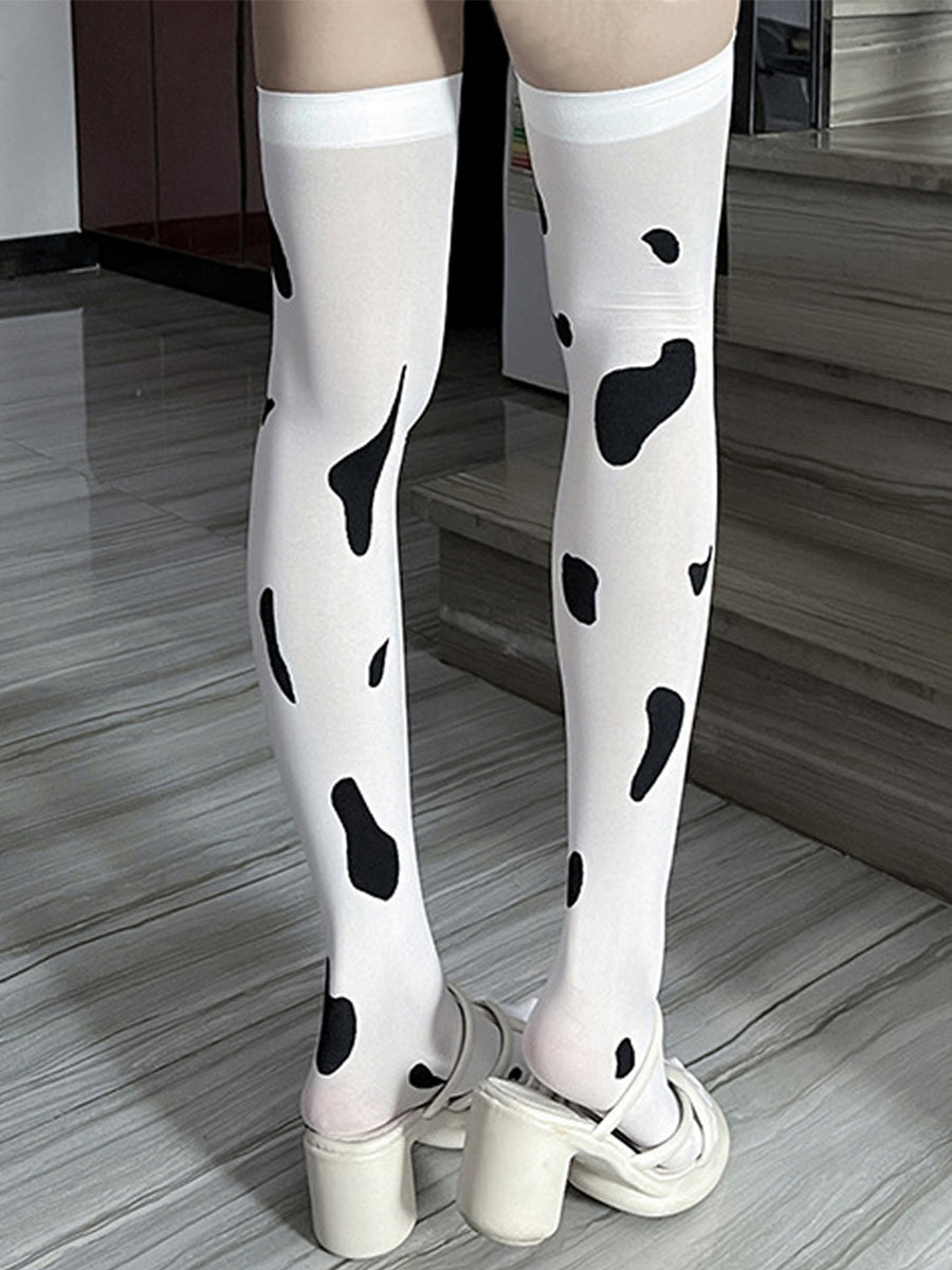 Cow Print Thigh High Stockings