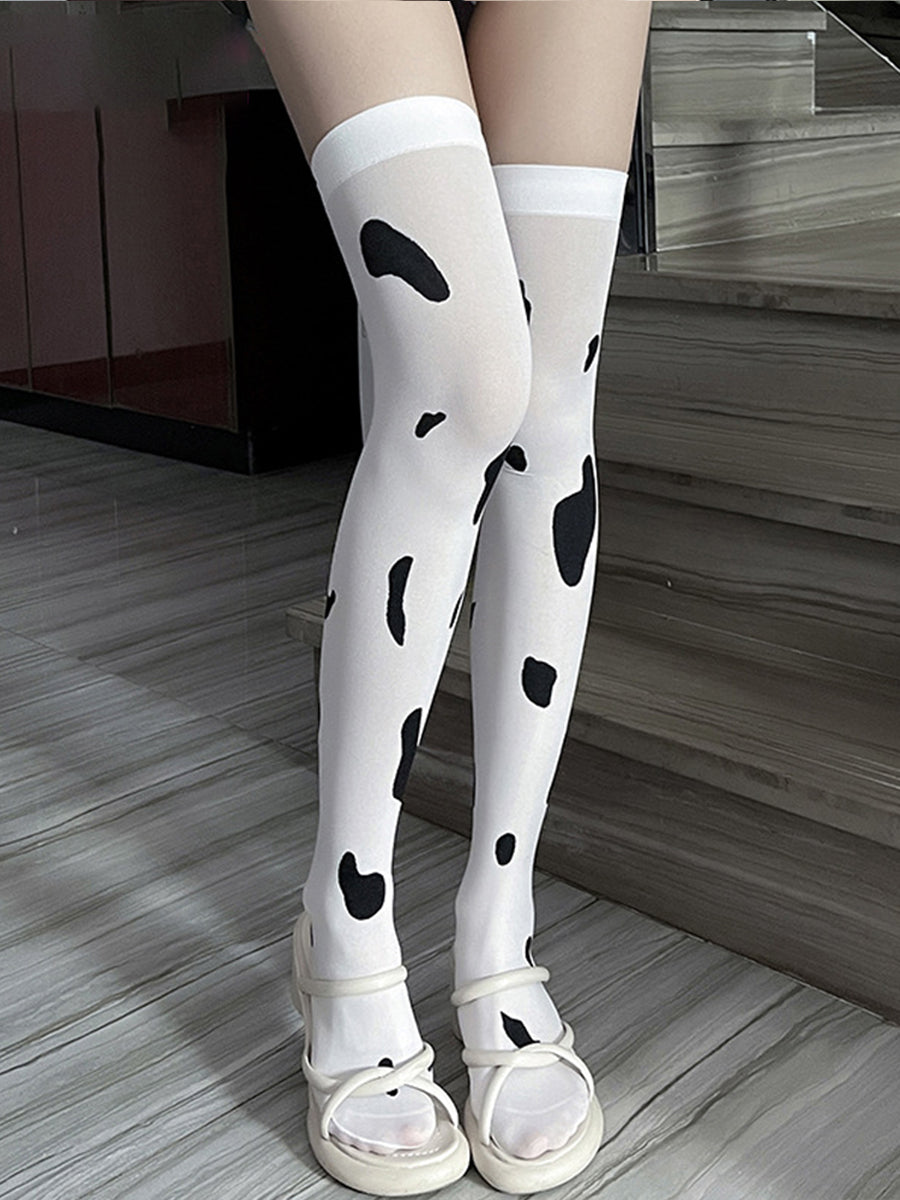 Cow Print Thigh High Stockings