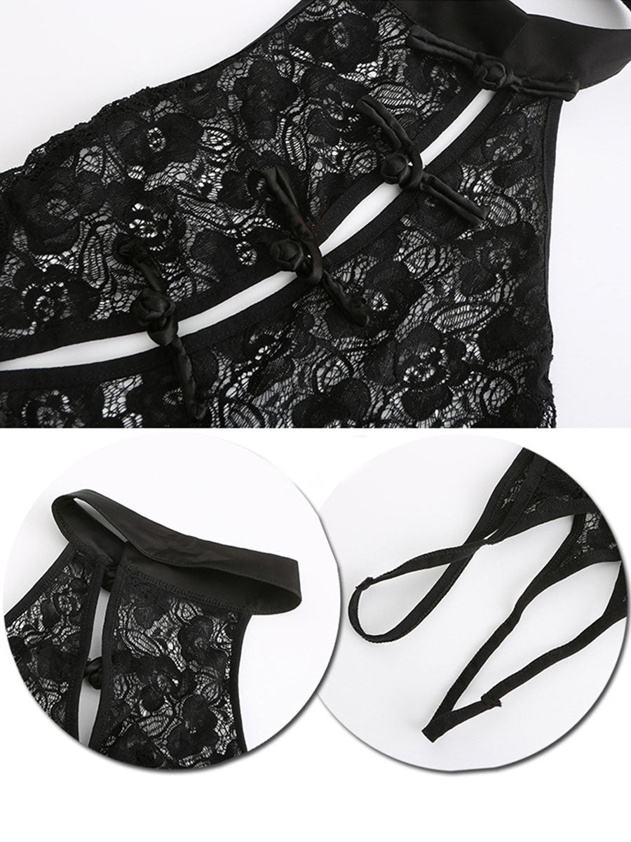 Crotchless Lace Cheongsam Bodysuit