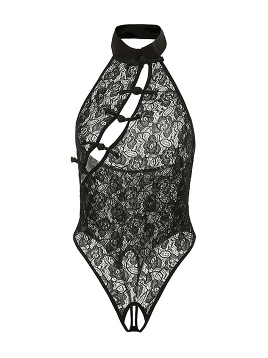 Crotchless Lace Cheongsam Bodysuit