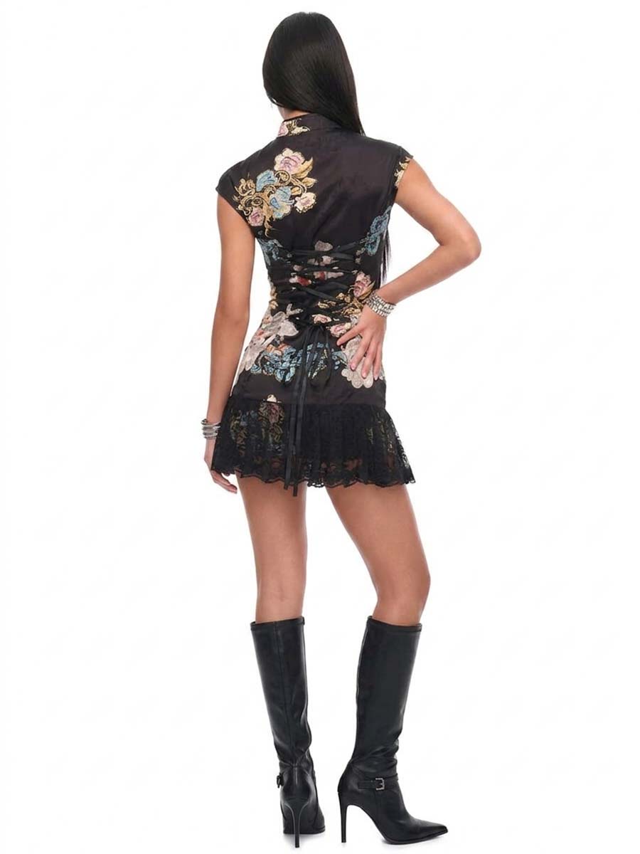 Floral Print Cheongsam Mini Dress