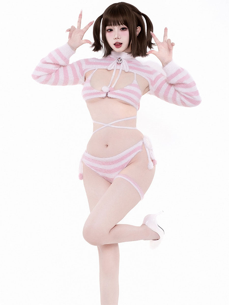 Fuzzy Striped Kitten Cosplay Lingerie Set