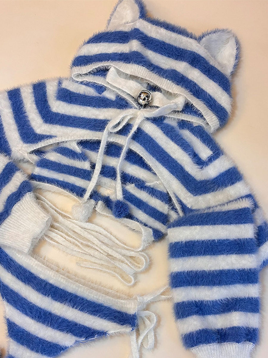 Fuzzy Striped Kitten Cosplay Lingerie Set