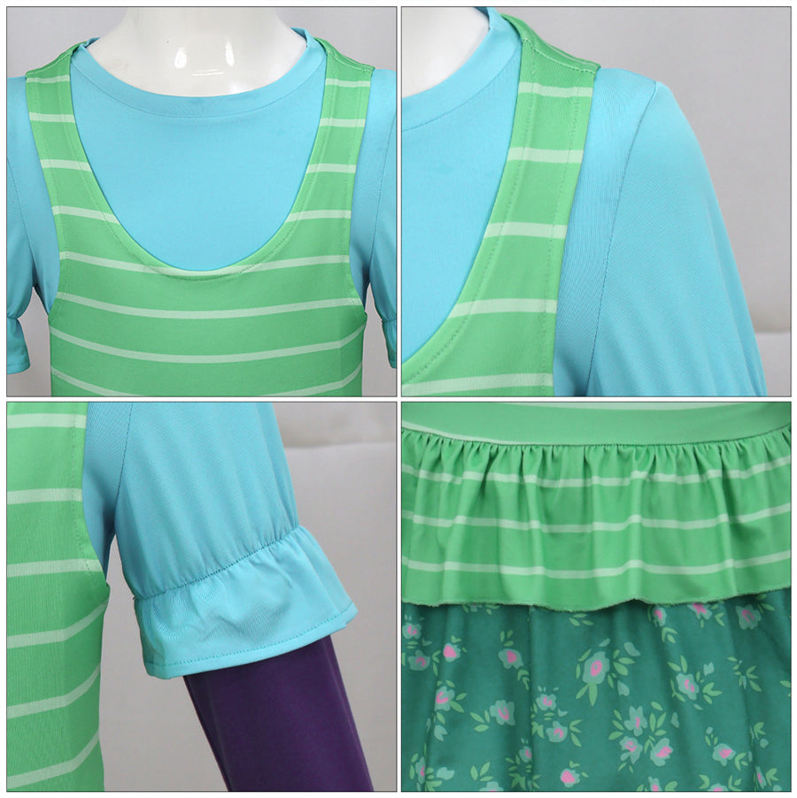 Girls Green Striped Cosplay Costume