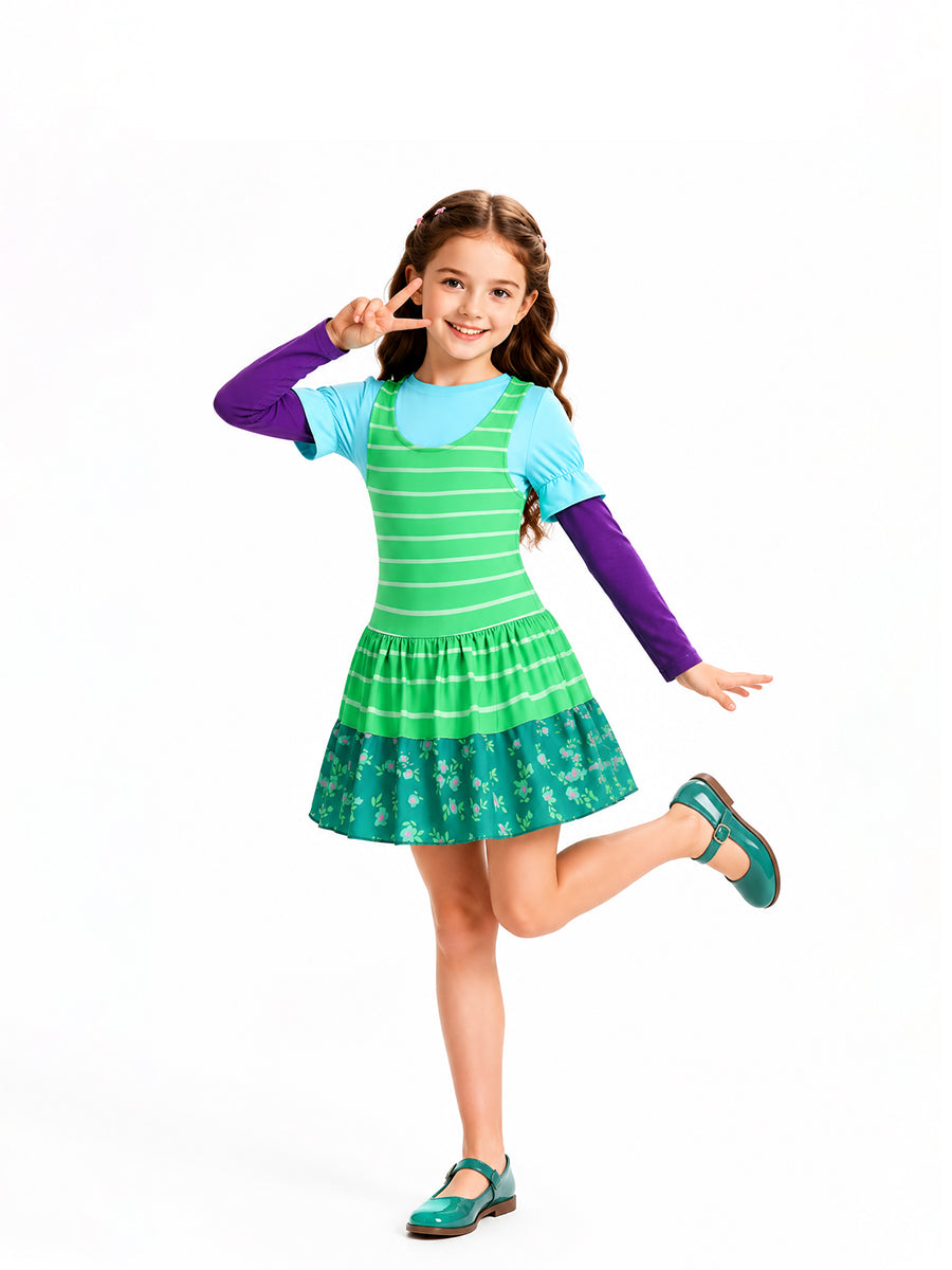 Girls Green Striped Cosplay Costume