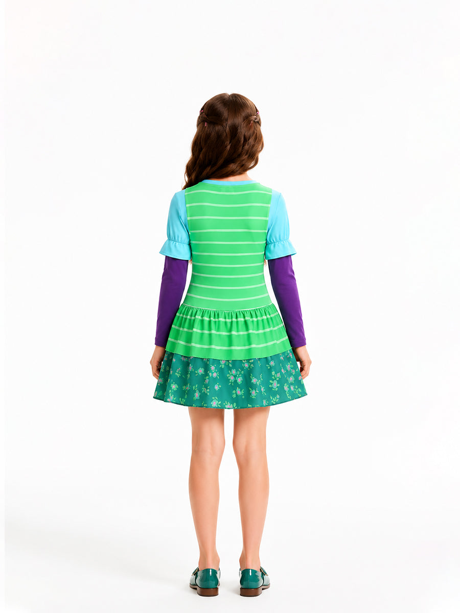 Girls Green Striped Cosplay Costume