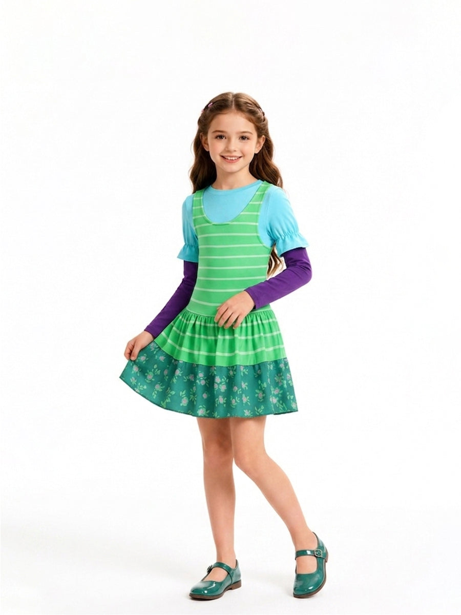 Girls Green Striped Cosplay Costume