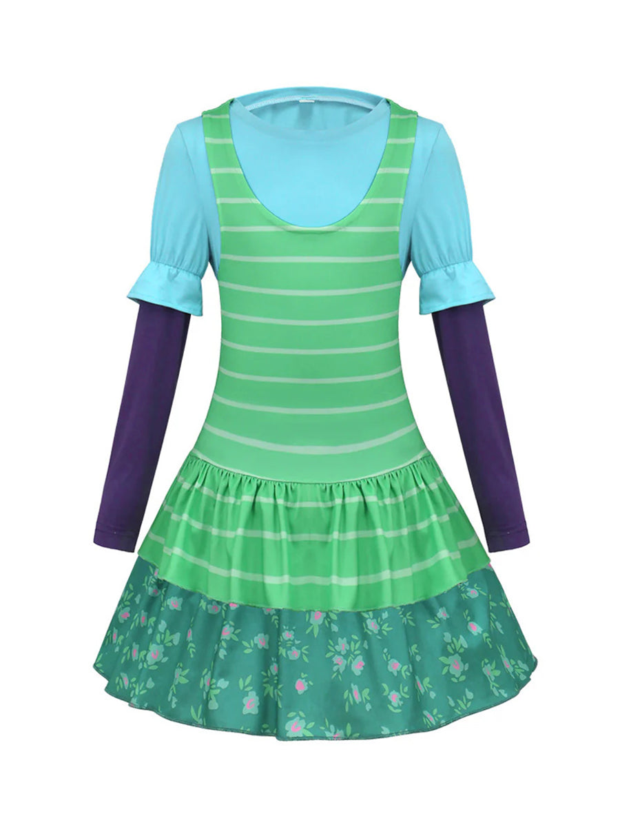 Girls Green Striped Cosplay Costume