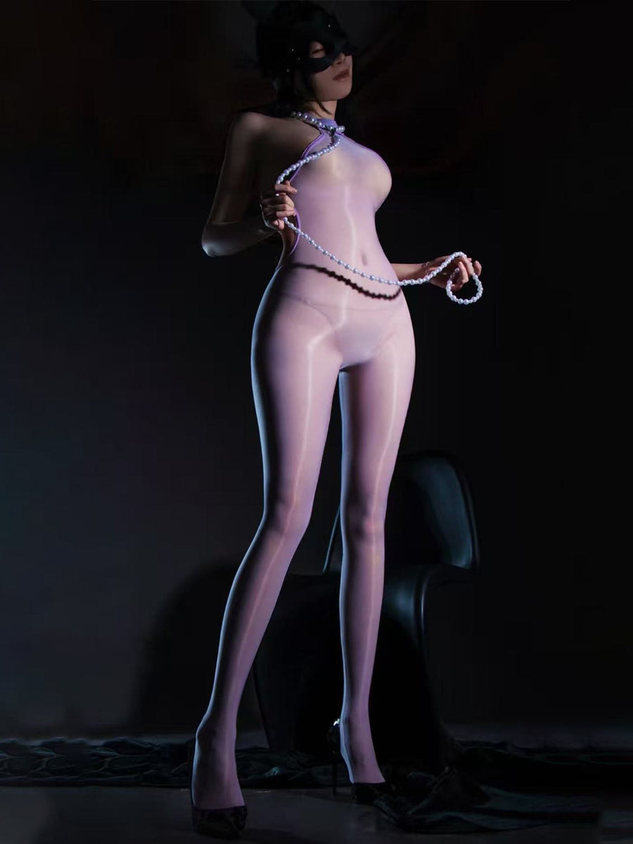 Glossy Purple One-Piece Bodystocking Set