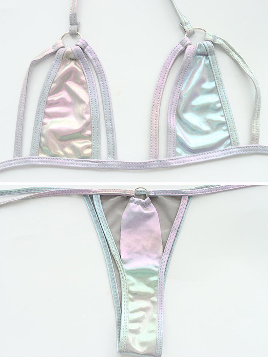 Holographic Strappy Triangle Bikini