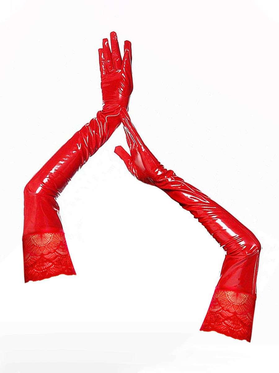 Lace Trimmed Latex Opera Gloves