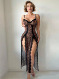 Leopard Lace Trim Nightgown with Thong