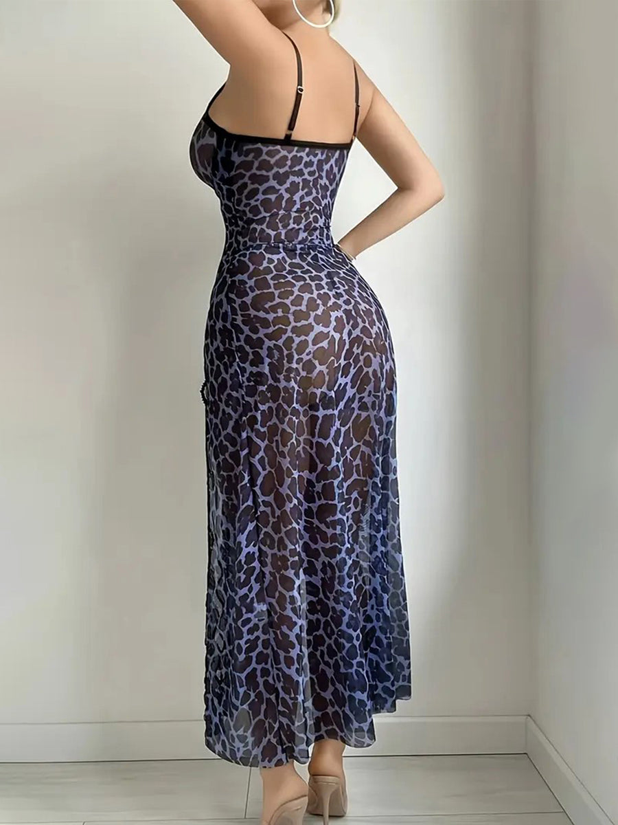 Leopard Lace Trim Nightgown with Thong