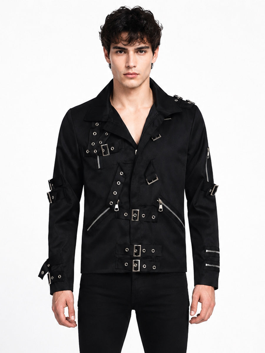 Men's Black Punk Buckle Jacket