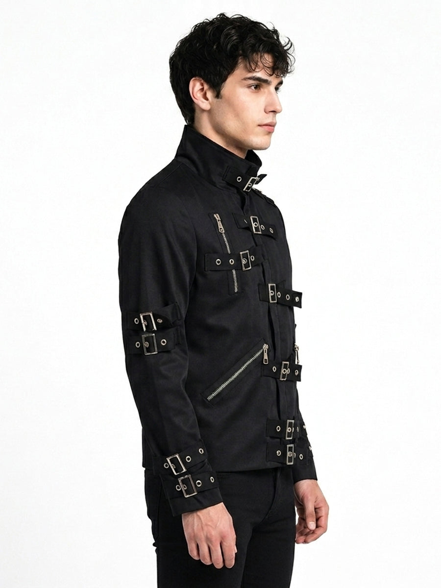 Men's Black Punk Buckle Jacket