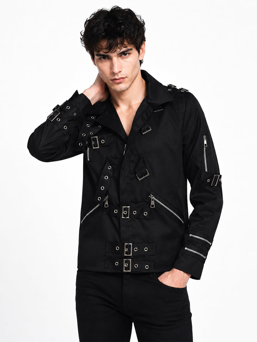 Men's Black Punk Buckle Jacket