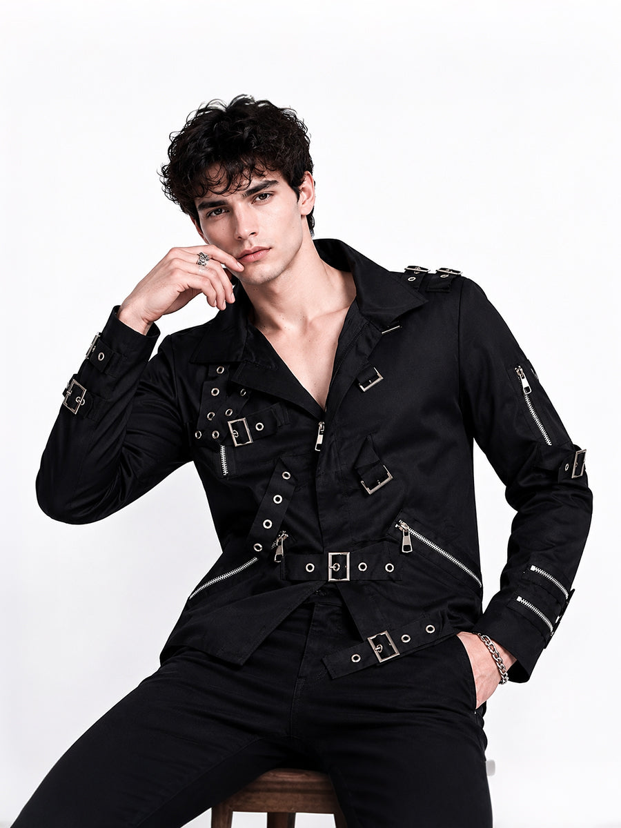 Men's Black Punk Buckle Jacket