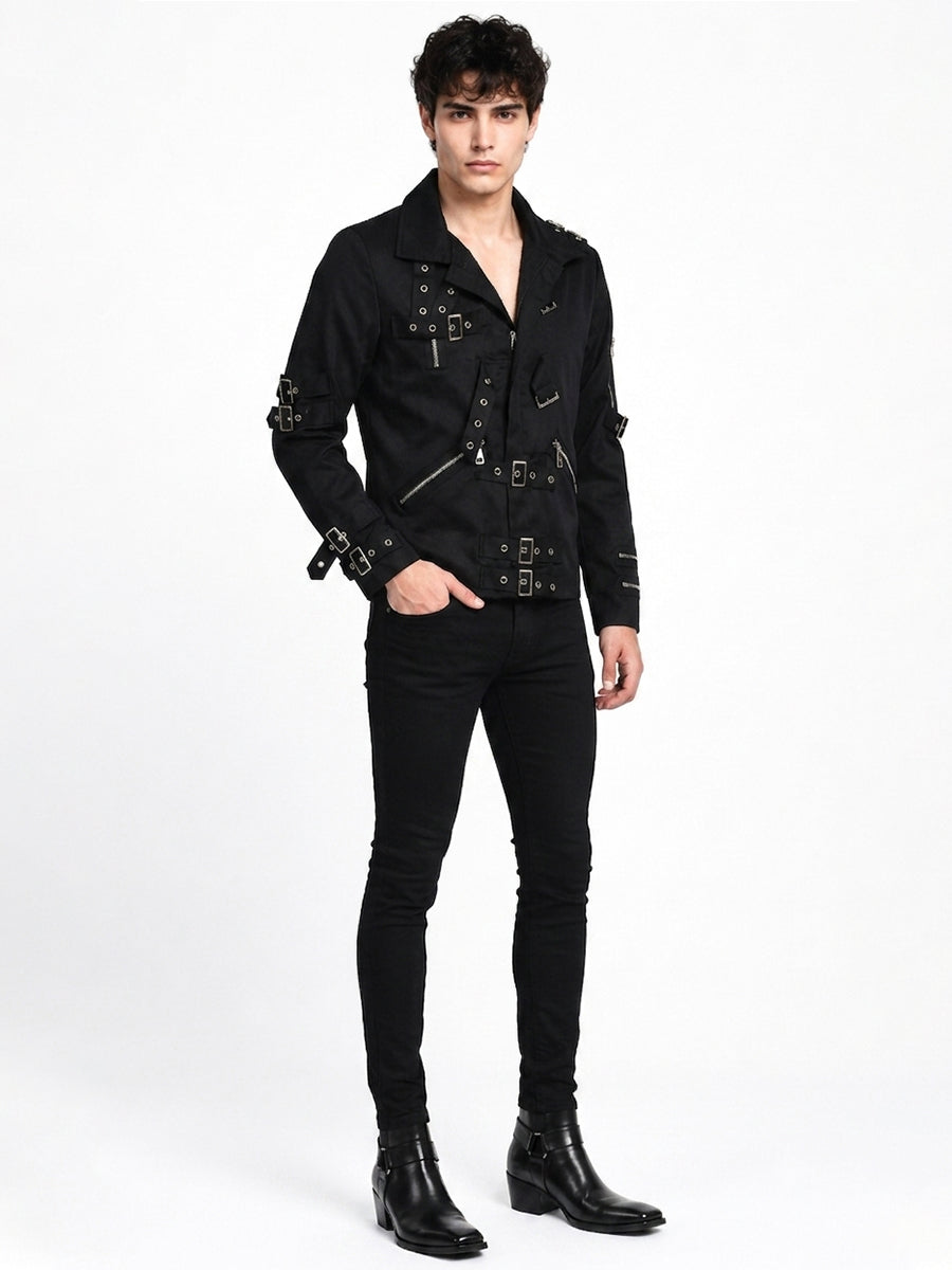Men's Black Punk Buckle Jacket