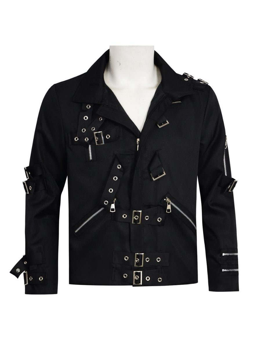 Men's Black Punk Buckle Jacket