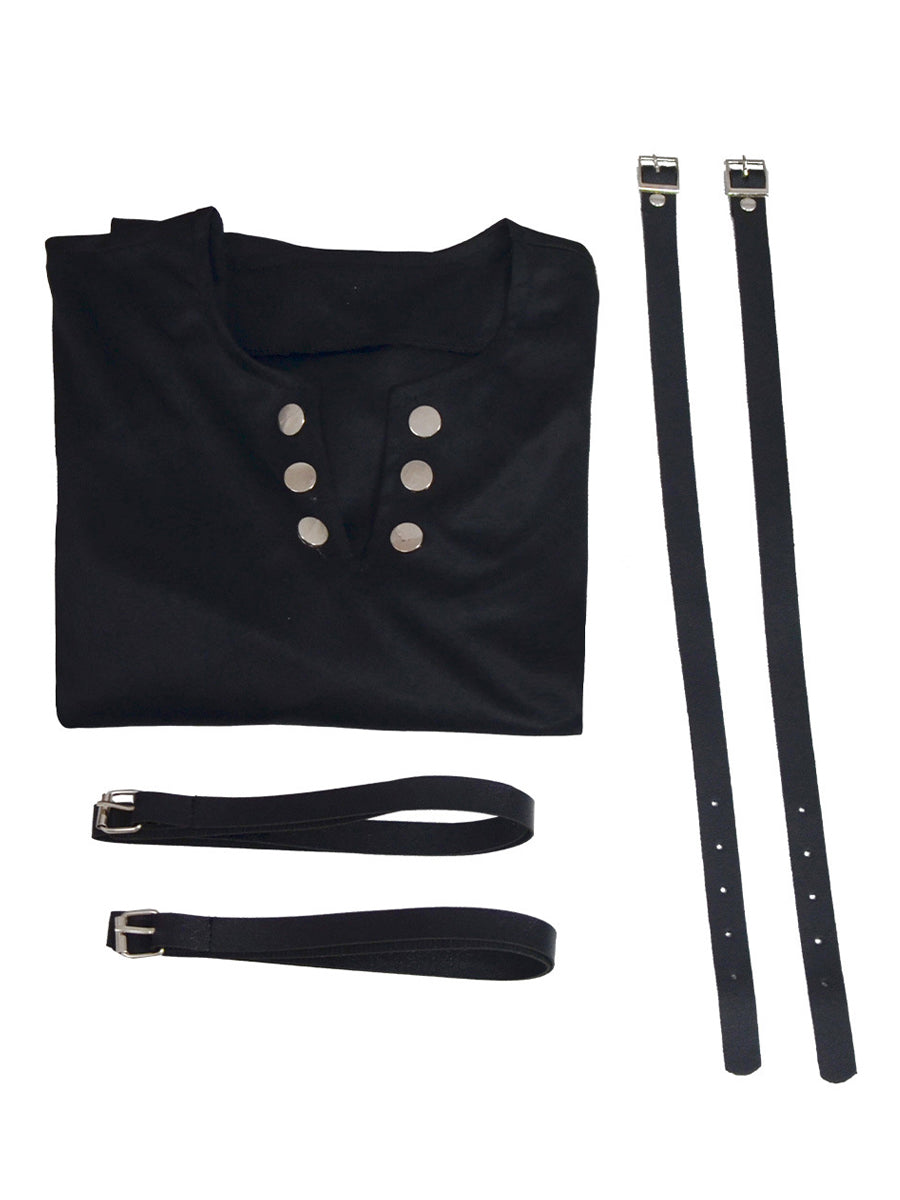 Men's Black Henley T-Shirt with Buckle Straps
