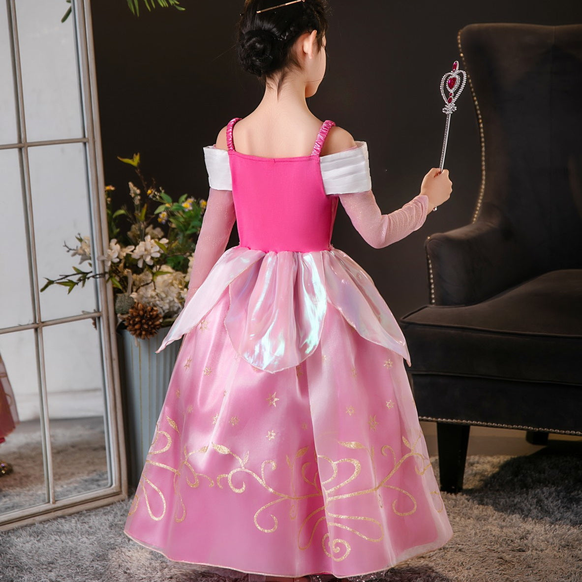 New Aurora Costume Princess Off Shoulder Halloween Girl Dresses With 9 pieces set