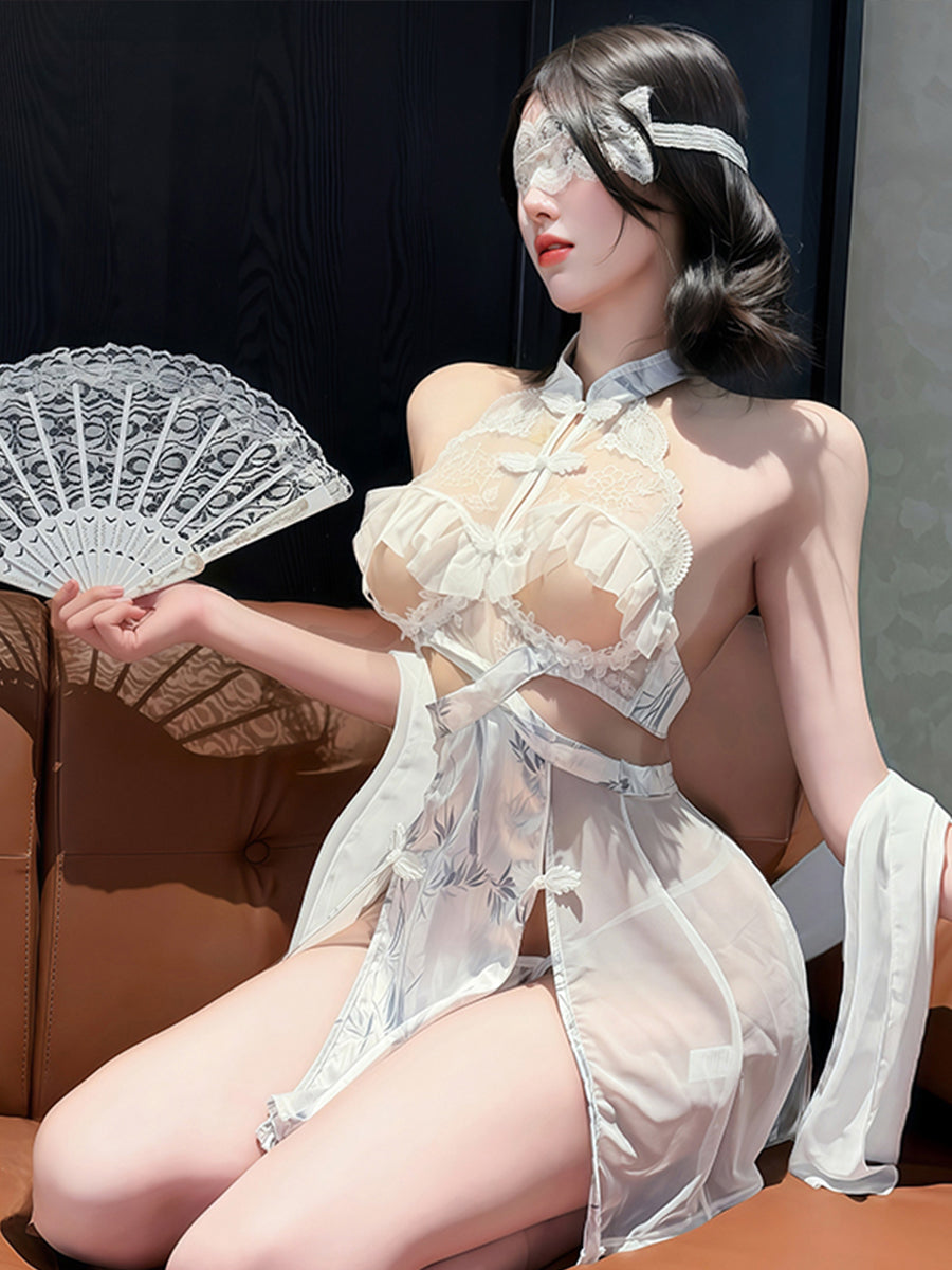 Open Cup Lace Cheongsam Set