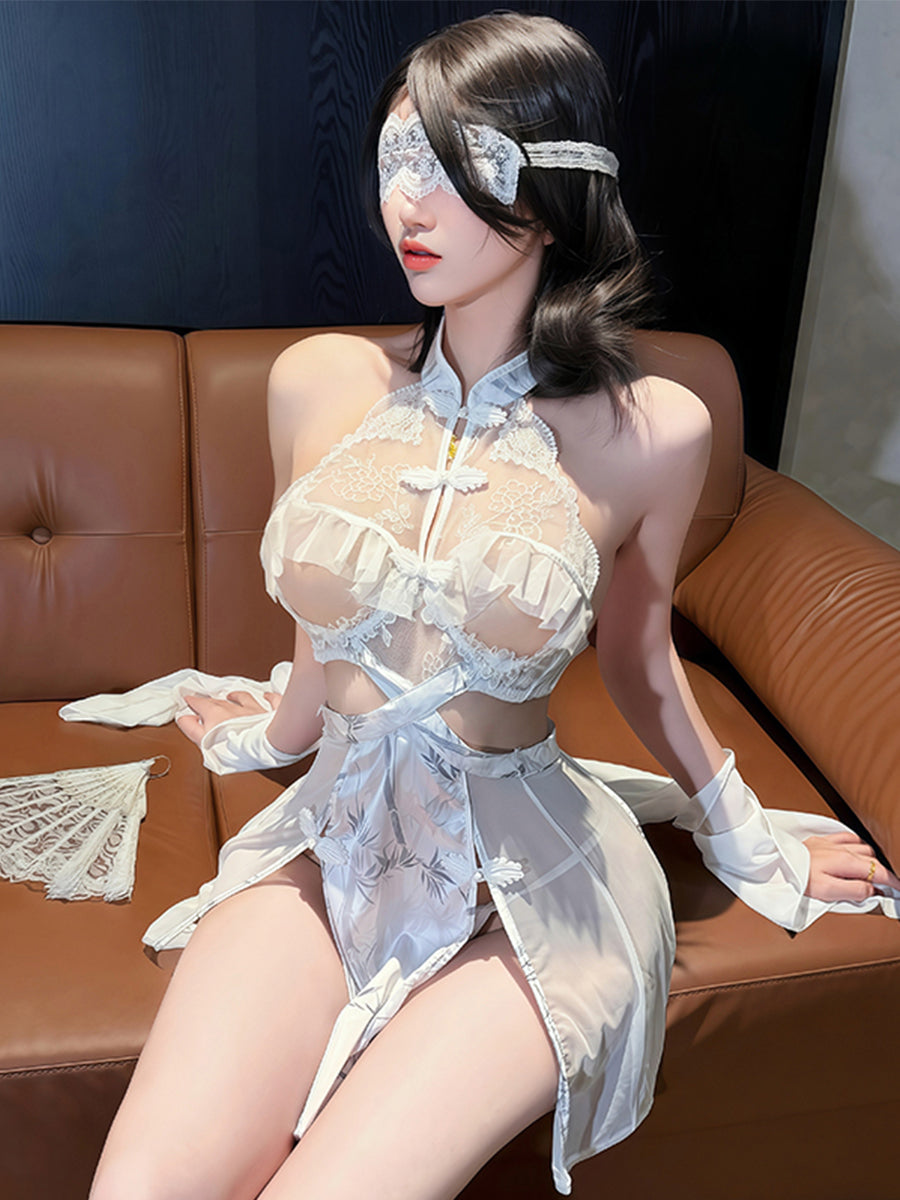Open Cup Lace Cheongsam Set