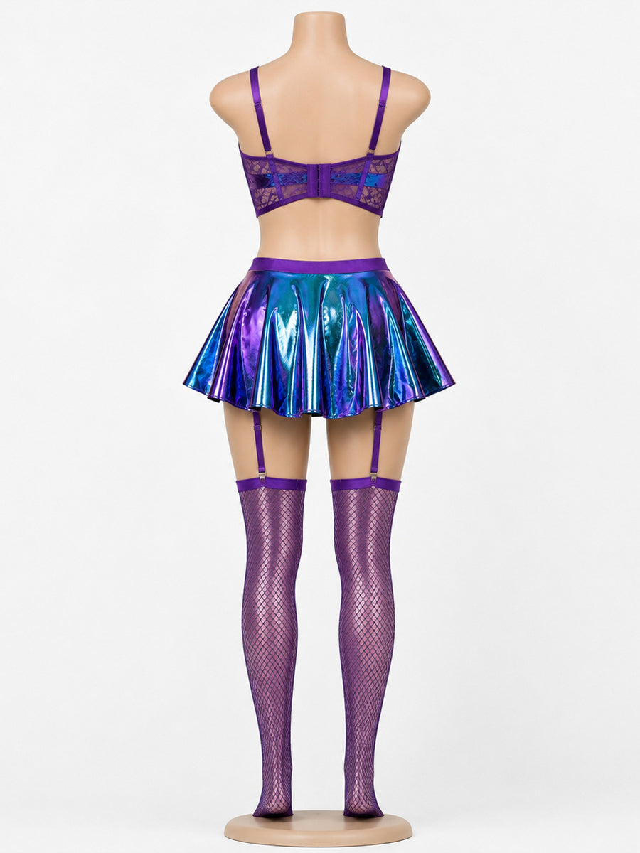 Cyber Siren 4-Piece Metallic Rave Outfit