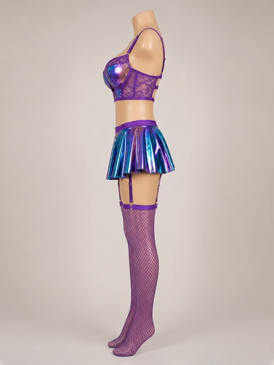 Cyber Siren 4-Piece Metallic Rave Outfit