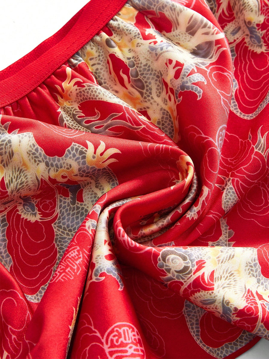 Red Dragon Pattern Cutout Cheongsam Set