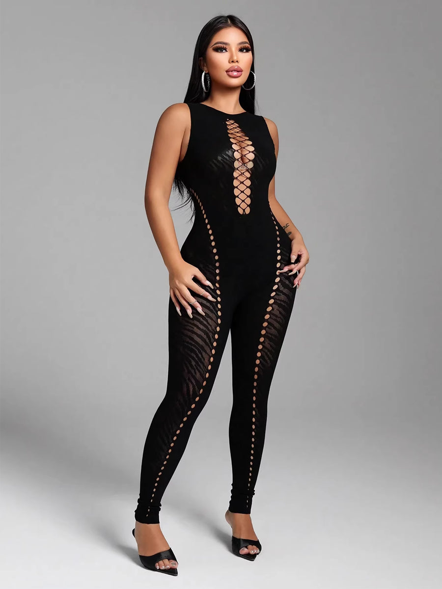 Seamless Faux Lace-Up Front Jumpsuit