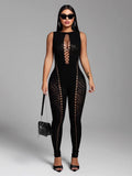 Seamless Faux Lace-Up Front Jumpsuit