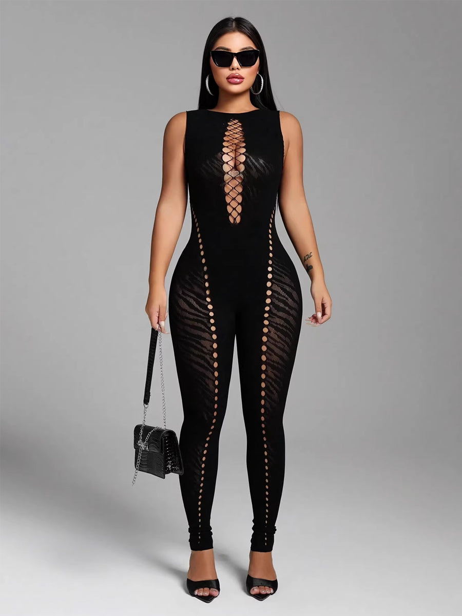 Seamless Faux Lace-Up Front Jumpsuit