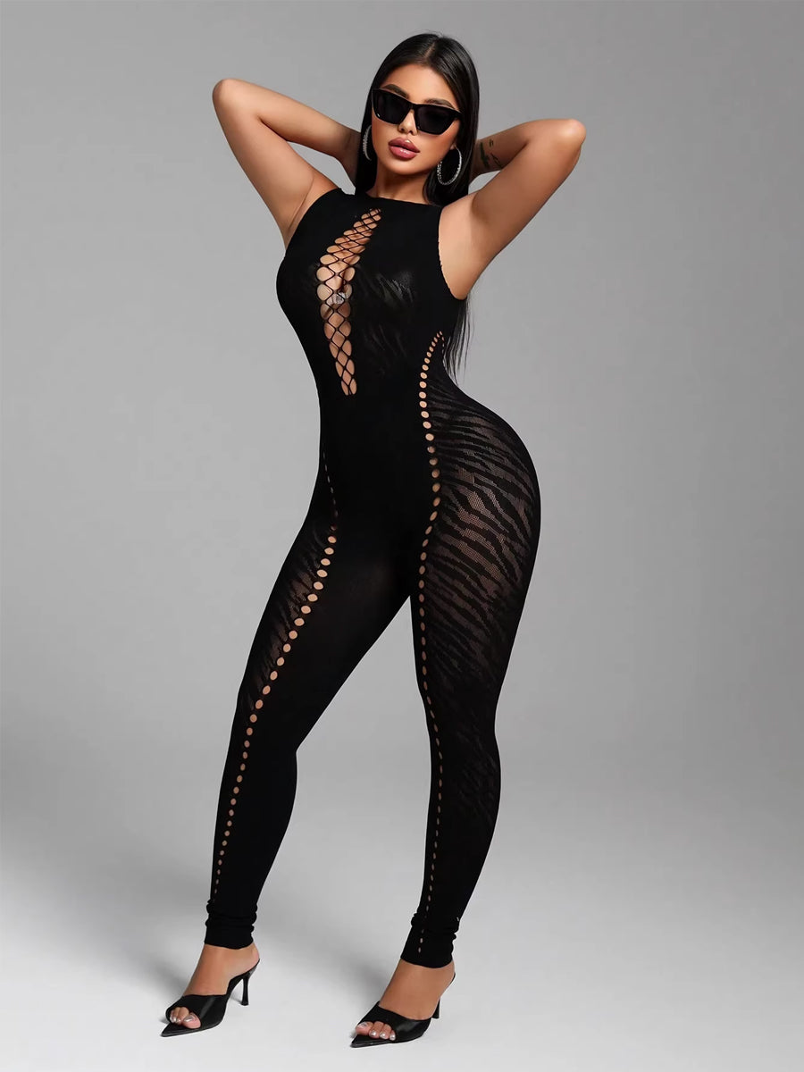 Seamless Faux Lace-Up Front Jumpsuit