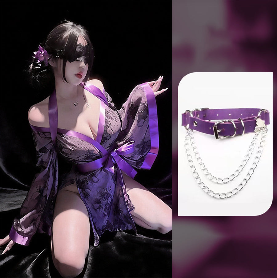 Purple Lace Kimono Costume Set