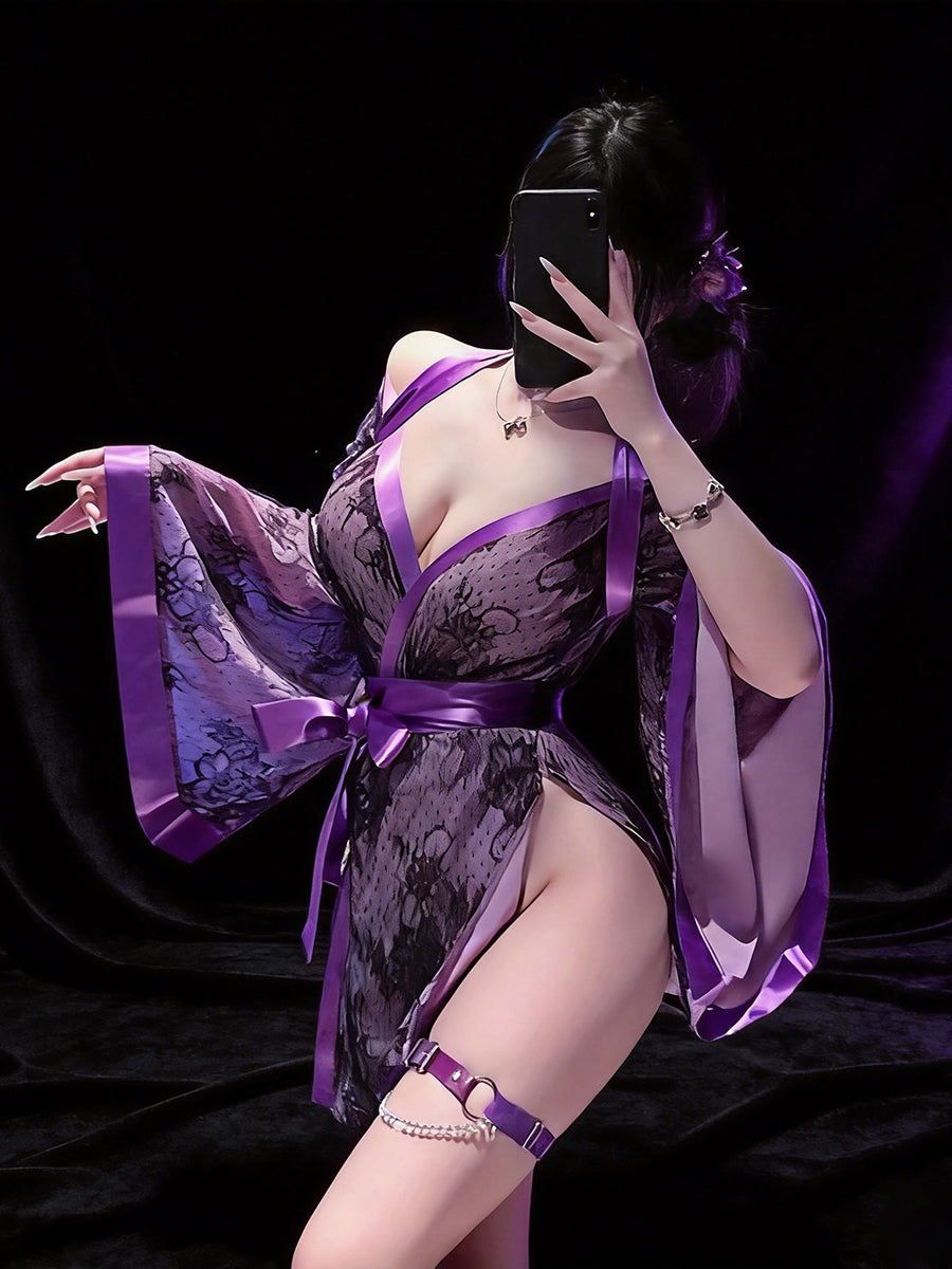 Purple Lace Kimono Costume Set